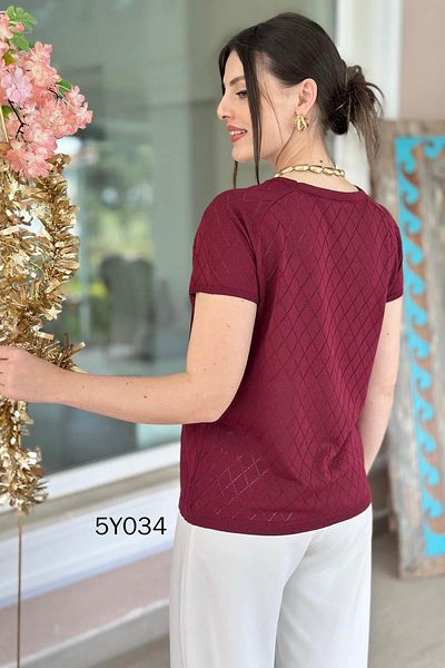 İnce Topuk Diamond Patterned Mercerized Knitwear Blouse 5Y034
