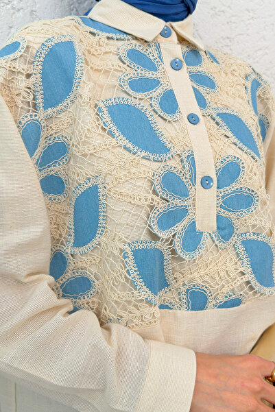 Salih Çelebi Blue Lace Tunic 2285 Ecru Model