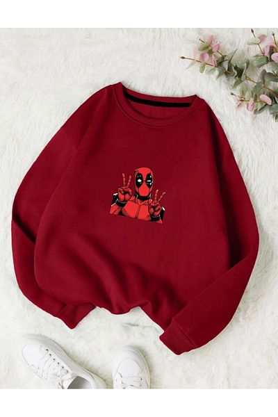 RPT MODA Oversized Dedpool Printed Detail Basic Sweatshirt with Crew Neck