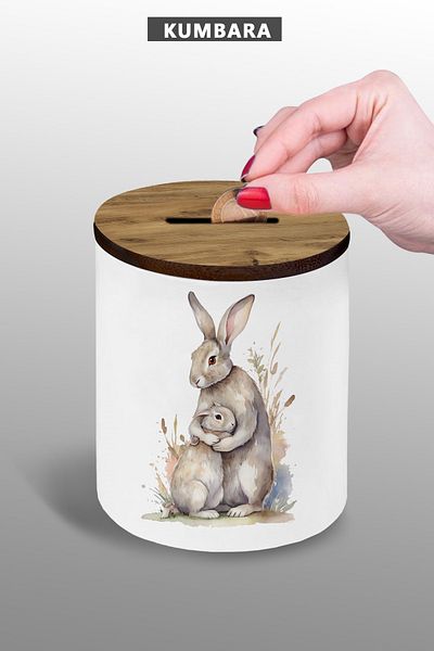yhfoto Rabbit Family 9 cm Small Size Ceramic Piggy Bank 25Kmb206