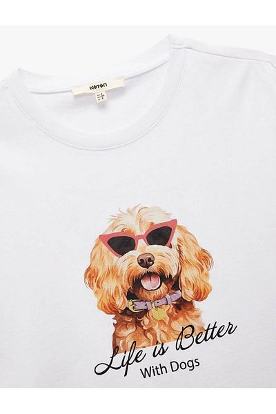 Koton Βαμβακερό Dog Printed White γυναικείο T-shirt 5sak50108ek