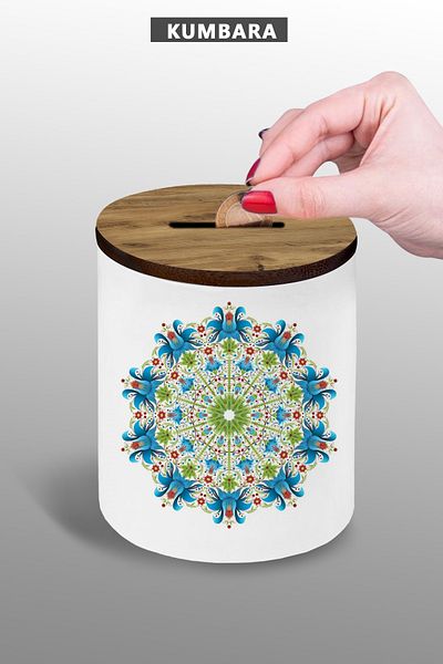 Bytwo Ethnic Tile Design 9 cm Ceramic Piggy Bank Small Size Table Top 25Kmb37