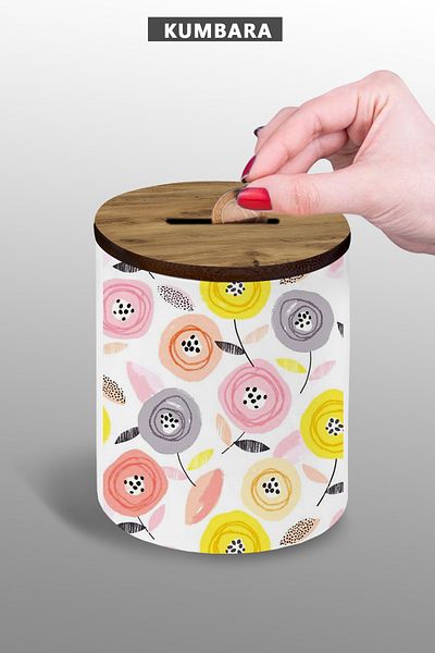 Bytwo Κουμπαράς Nature Color Flower Design - Μικρού μεγέθους Επιτραπέζιος Κουμπαράς - 9 cm Κεραμικός Κουμπαράς - 25kmb88