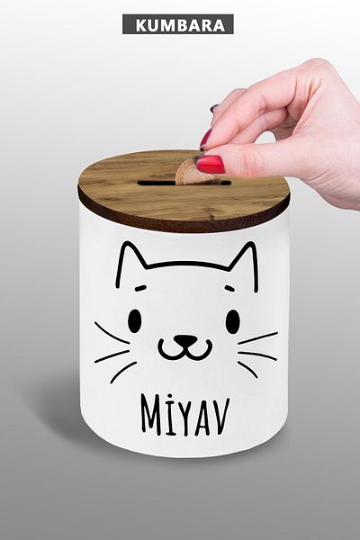 yhfoto Piggy Bank - Ceramic Kitchen Parachute 9cm Large Size Cat Design on the Table