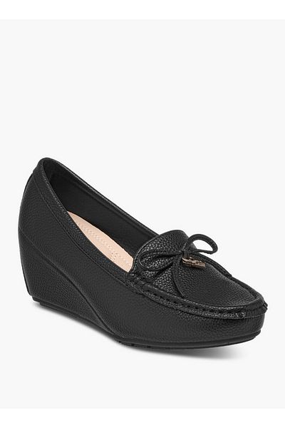 Flora Bella by Shoexpress Monogram Print Wedge Comfort Shoes with Bow Detail