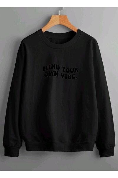 RPT MODA Oversized Mind Your Printed Detail Cycling Collar Basic Sweatshirt
