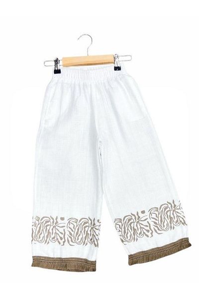 Zekids Girl's Printed Ethnic Patterned Muslin Wide Leg Trousers