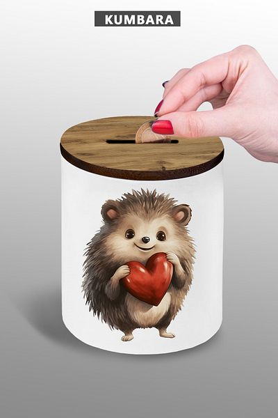 yhfoto 9 cm Ceramic Piggy Bank with Cute Hedgehog Heart Image Small Size Table Top 25 Kgr217