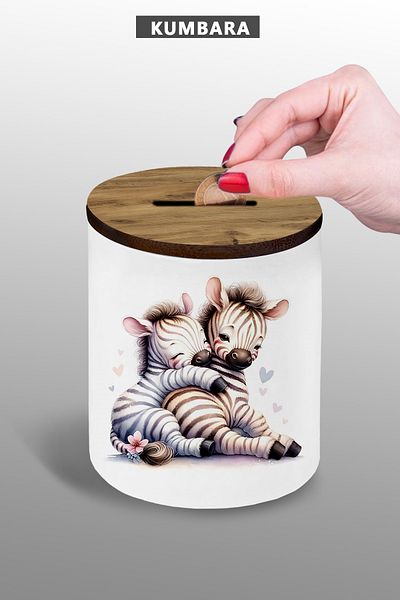Bytwo Hugging Zebra Ceramic Piggy Bank - 9 cm Small Size Table Top