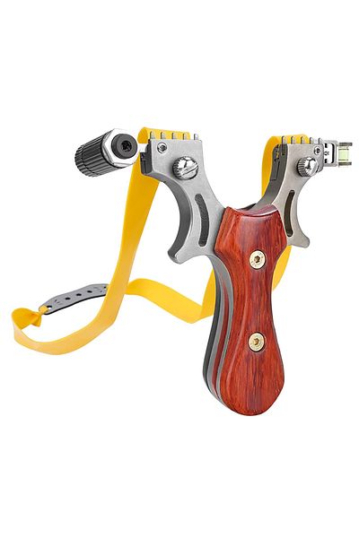 Depox Pachet Slingshot cu laser cu 100 bile metalice, 11,5 cm, cu tragaci, maner din lemn, maro