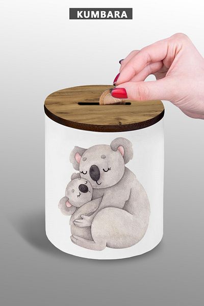 yhfoto Small Size 9 cm Ceramic Piggy Bank with Koala Baby Image