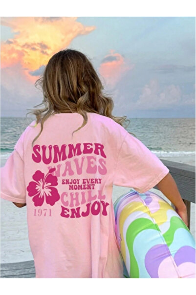 MOONBULL Women's Summer Waves Back Printed Oversize T-Shirt