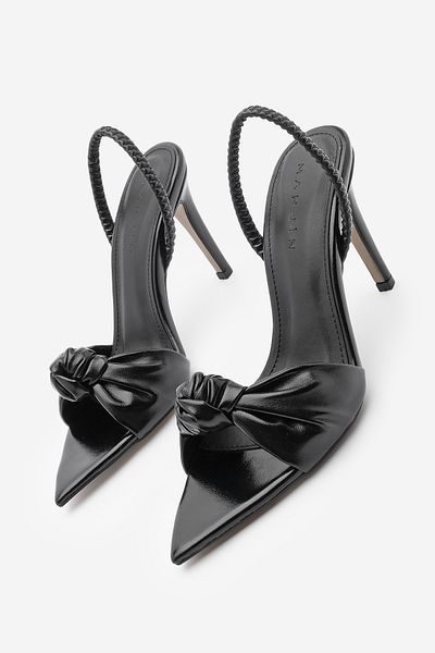 Marjin Schwarze Zorin-Sandalen für Damen mit Absatz – spitze Spitze, Knoten und elastischer Rückseite