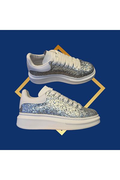 POLENS Pantofi sport confortabili, ortopedici, în stil Mcqueen, alb perlat/argintiu