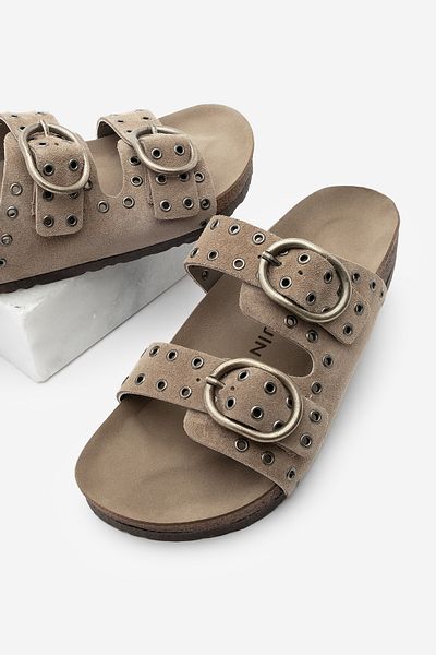 Marjin Lässige Hausschuhe aus olivfarbenem Wildleder – echtes Leder, Schnalle und Nivor Soil Suede