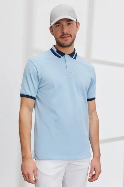 C&C OKULCUNUZ Μπλουζάκι για αγόρι Baby Blue Slim Fit Slim Fit 100% βαμβακερό μπλουζάκι πόλο χωρίς μπούκλες