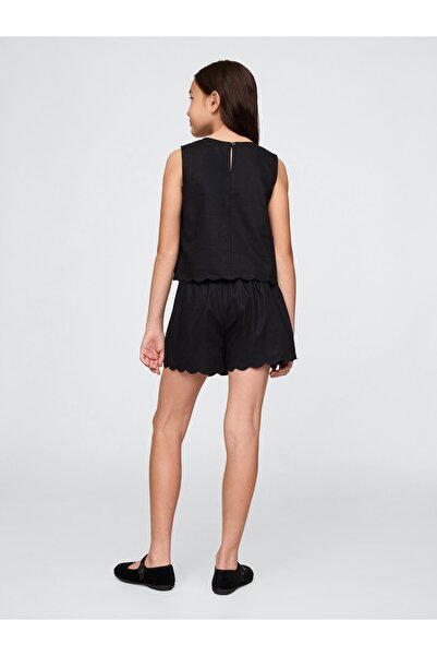 GAP Kız Çocuk Siyah Keten Pamuk Karışımlı Şort