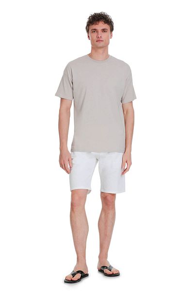 Hatemoğlu Μπλουζάκι Ecru Regular Fit 100% Cotton Crew Neck Oversize