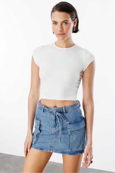 GENIUS STORE Tricou Crop Damă cu mânecă scurtă CROP-T-SHIRT