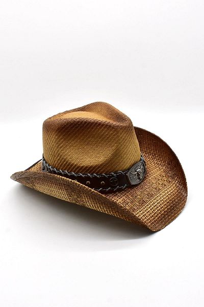 Külah Bull Figured Straw Hat with Leather Stripe Premium Classic Western Festival Beach Rave Hat