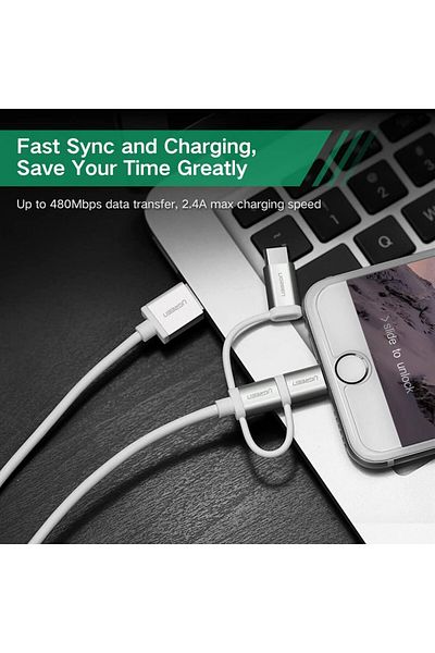 Ugreen 3-in-1 USB A to Micro /LIghting /Type C Charging Cable, 1.5 Meter, White