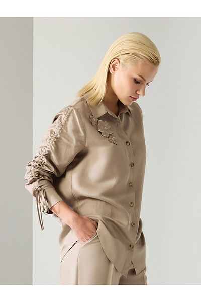 Unique Linen Fabric Sleeve Shirt with Drawstring Detail