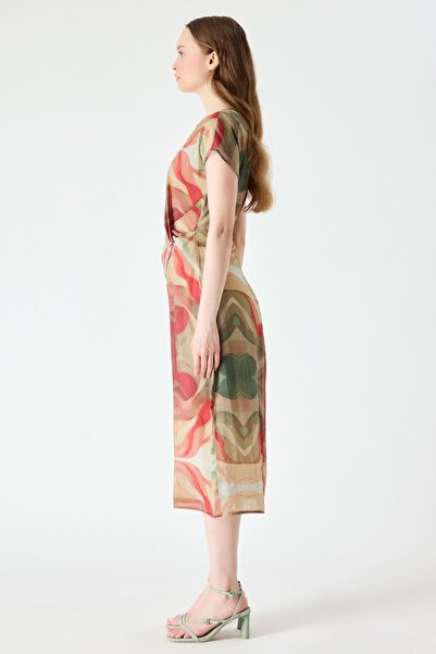 FEVER Egzotik desenli burgulu elbise