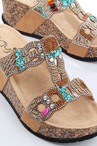 Vojo Giorgia Comfortable Women's Slippers - Wedge Heel and Stone Detail