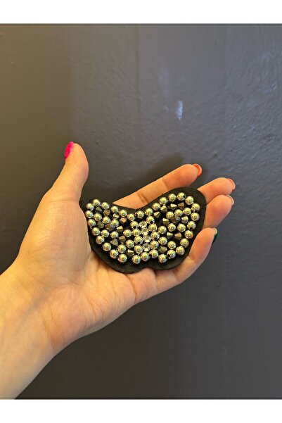 Gönülden Tasarım Srebrna boja Sa perlama leptir vez aplikacija 8x4 cm