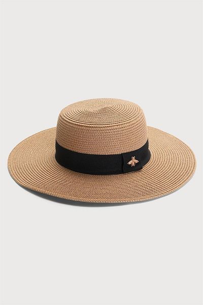 Külah Straw Boater Hat - Women's, Beach Hat with Brooch Detail