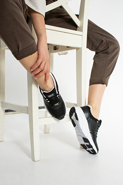 Getcho Nesra Black Women's Sports Shoes White Thick Sole Comfortable Walking Casual Sneaker for Daily Use