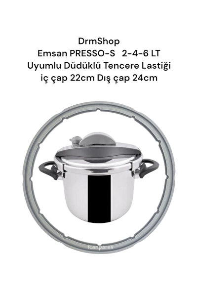 Emsan Presso-S Gray Pressure Cooker Set 4+6 Lt Compatible Pressure Cooker Rubber Inner 22cm Outer 24cm