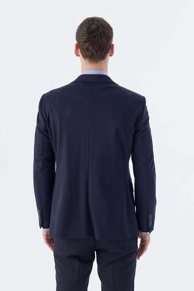 Jakamen Синій Slim Fit Mono Yaka Подвійний розріз піджак