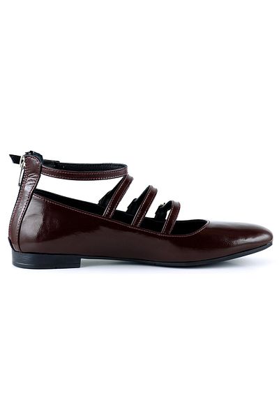 Erkan Saçmacı Balerini balerini cu fermoar cu cataramă cu patru benzi din piele naturală Elenuta Burgundy