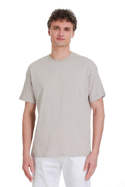 Hatemoğlu Μπλουζάκι Ecru Regular Fit 100% Cotton Crew Neck Oversize