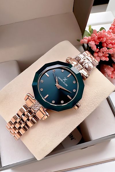Daniel Klein Rhinestone Cutting Glass Waterproof Women Wristwatch Rose Oil Color Steel Band Gift Bangle Dkby2038C6