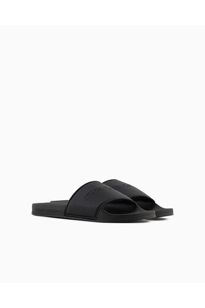 Armani Exchange Unisex Textured Logo Upper Surface Thin and Comfortable Sole Black Slippers Xup017 Xv795-00002