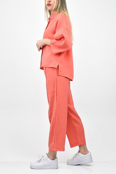 birizmoda Set pantaloni cămașă cu jumătate de mânecă modal - Floare de rodie