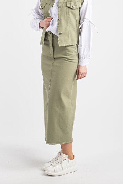 Hatun Atila Straight Cut Green Denim Skirt