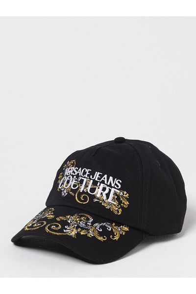 Versace Men's Cotton Adjustable Large Versace Lettering Black Hat 78Yazk17Zg367-899