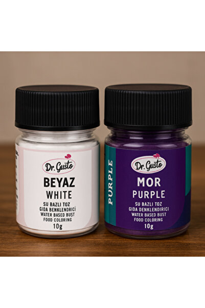 Dr. Gusto Su Bazlı Toz Gıda Boyarı 2 li Set Beyaz Mor 10 gr