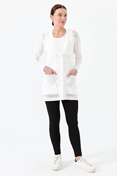 Desen V-подібний комір, довгі рукави, жіночий піджак з малюнком, екрю DSN21364