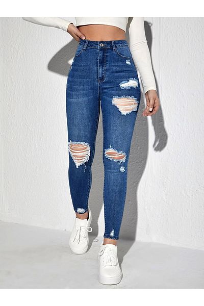 katalya Blugi skinny din lycra cu talie înaltă - Dark Wash