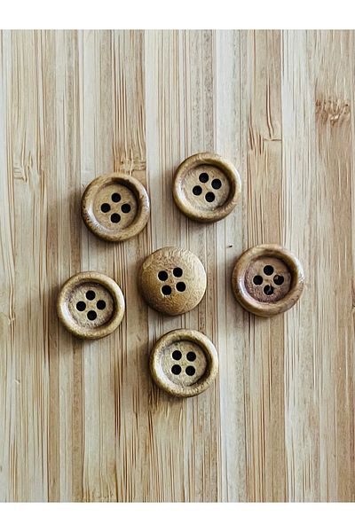 Öztürk Wooden Button, Natural Color and Varnish Finish. Vest, Trousers, Ferace, Blouse and so On. 15mm. 6 Pieces.