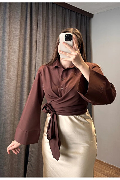 nura Дамска модна блуза с широк ръкав и връзки отпред, подходяща за хиджаб за нов сезон