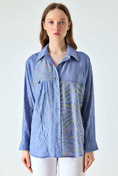 FEVER Kırışık yüzeyli tasarım taşlı gömlek