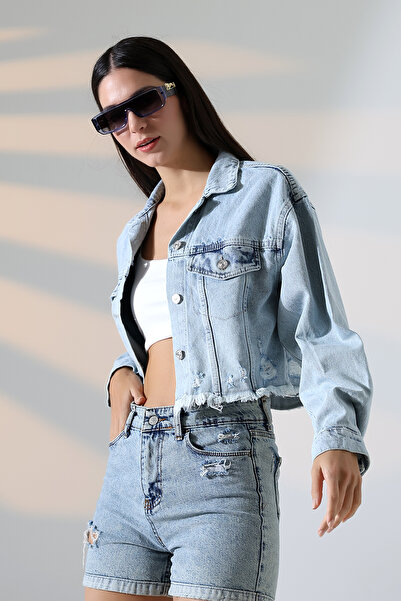 LOKADI Jachetă de blugi cu laser Ice Blue