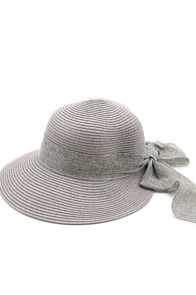 Külah Gray Straw Women's Hat - Bow Detail
