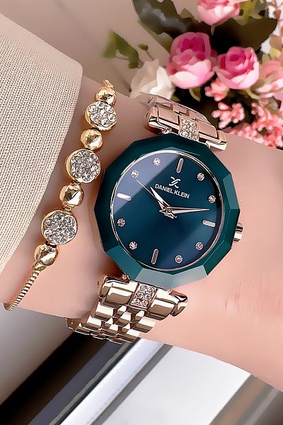 Daniel Klein Rhinestone Cutting Glass Waterproof Women Wristwatch Rose Oil Color Steel Band Gift Bangle Dkby2038C6