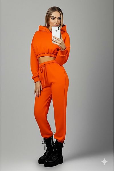 NO 601 Women's Orange Short Crop Tracksuit Set